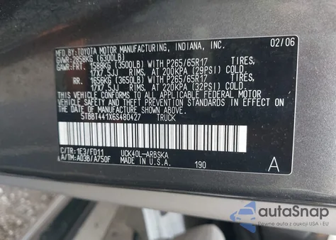 2006 Toyota Tundra Sr5 V8 from USA, damaged, VIN 5TBBT441X6S480427